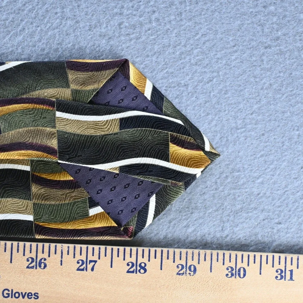 Stonehenge Mens Cocktail Collection Scotch Silk Tie OS Green Gold Abstract 90s